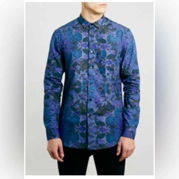 TOPMAN FLORAL BLUE DRESS SHIRT MEDIUM Mens Fashion Relaxed Casual - Picture 3 of 9